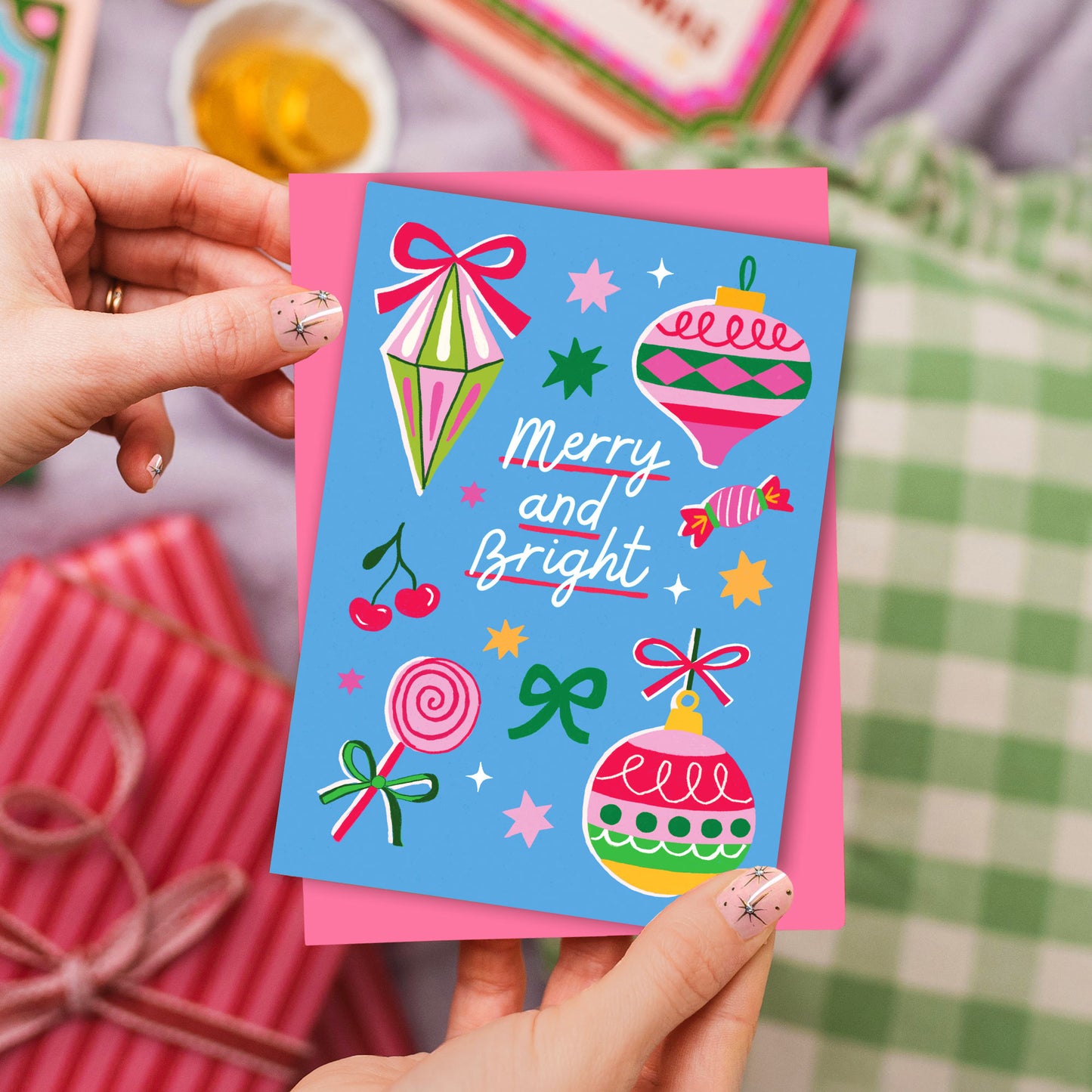 Retro Baubles Festive Christmas Card