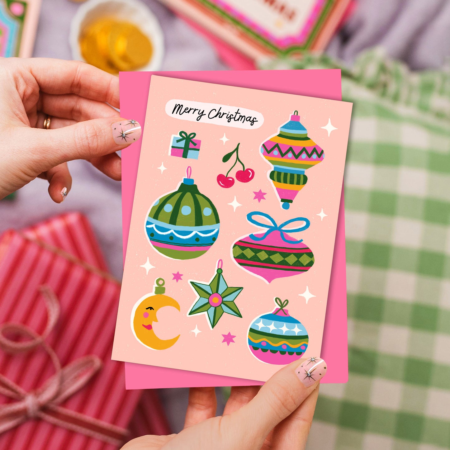 Vintage Baubles Festive Christmas Card