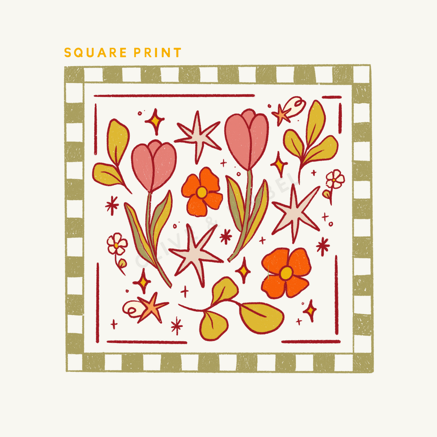 Tulip Folk Square Print