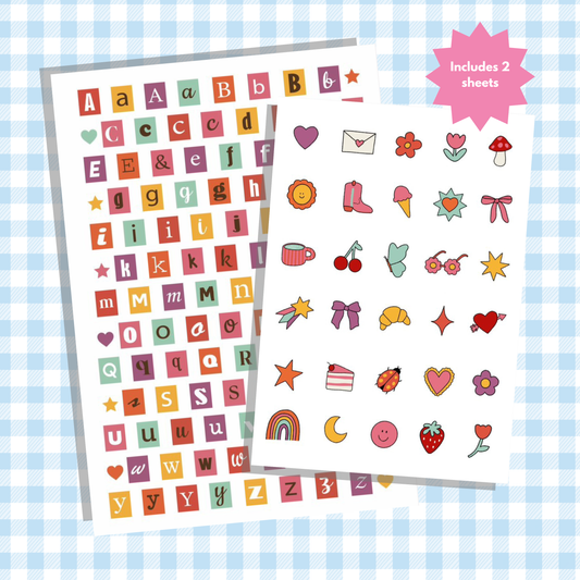 Journal Alphabet + Doodles Sticker Sheet Set